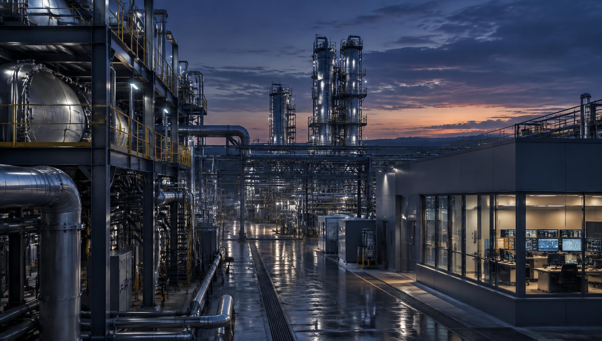 Industrial processing facility at dusk